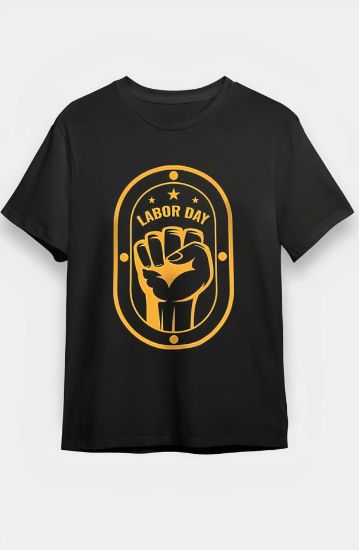 1 Mayıs Emekçilerimiz İçin Özel Tasarım LABOR DAY Baskılı T-shirt - Siyah resmi